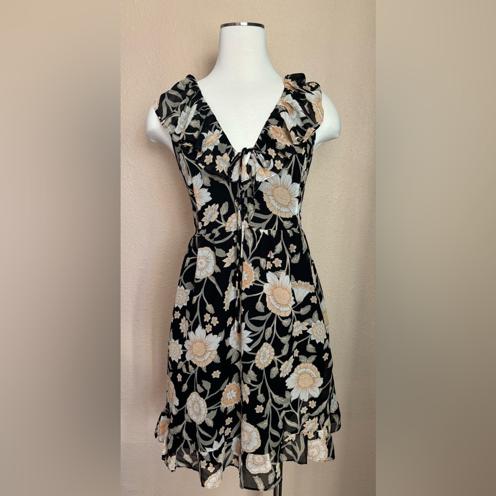 Gentle Fawn Black and Cream Floral Mini Dress